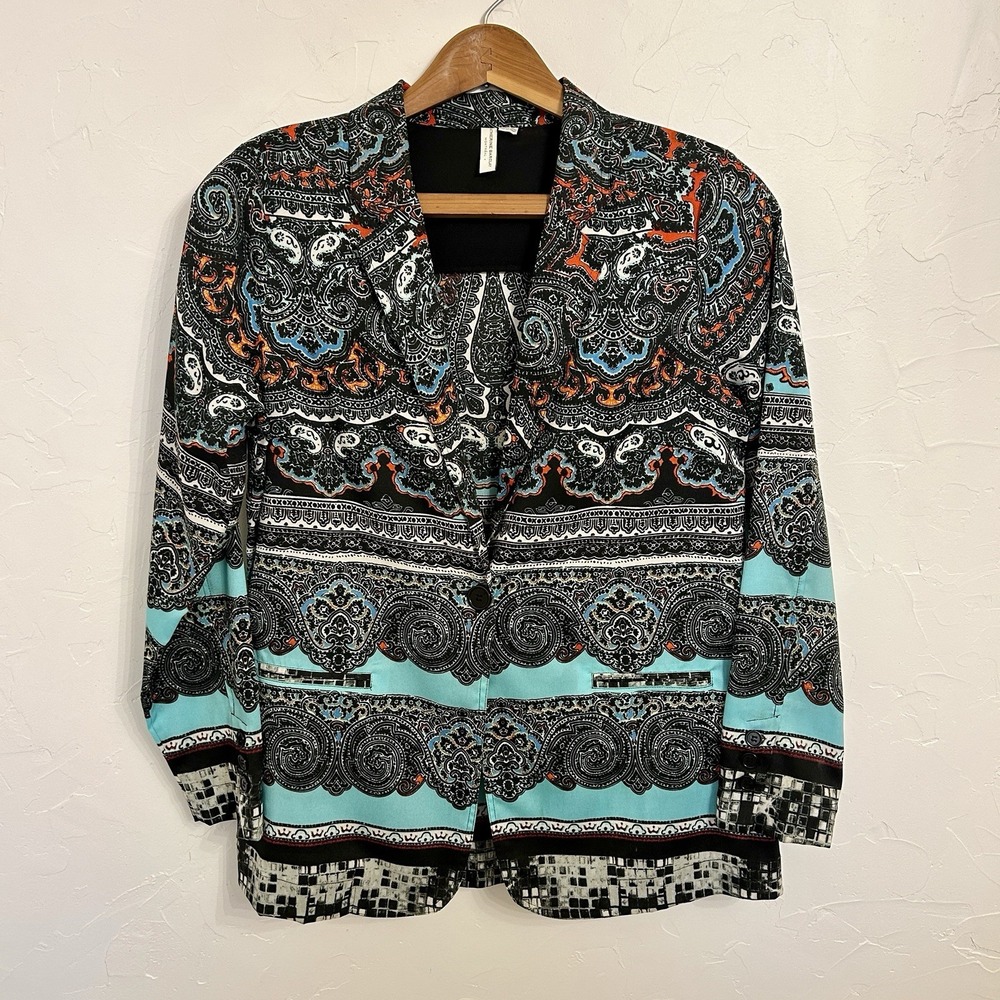 Katherine Barclay Ladies Paisley Print Blazer - Size M Blue Lightweight Boho